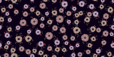 Seamless pattern with abstract flowers. Creative color floral surface design. Vector