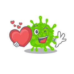 A romantic cartoon design of flaviviridae holding heart