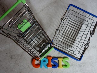 layout of colored letters and an empty cart and basket