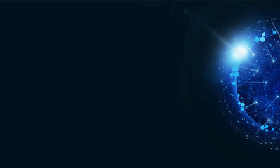 Abstract speed Light out technology background Hitech communication concept innovation send for planet earth with sunrise and technology network. © photoraidz