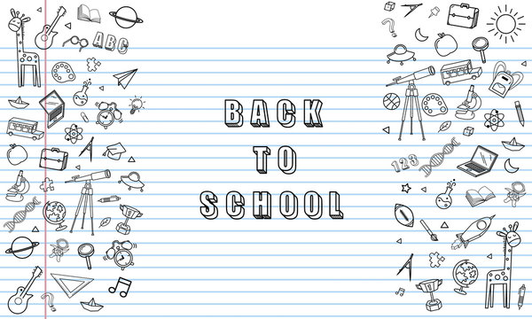 Concept of education School background with different stuff from notepad paper and back to school design vector.