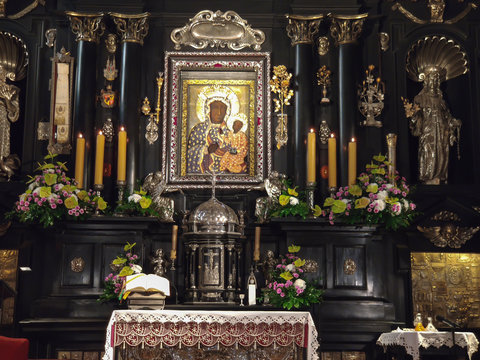 Czestochowa, Poland, March 19, 2020: Jasna Gora Monastery: chapel and Wonderful Image of the Black Madonna of Czestochowa