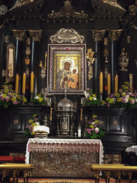 Czestochowa, Poland, March 19, 2020: Jasna Gora Monastery: chapel and Wonderful Image of the Black Madonna of Czestochowa
