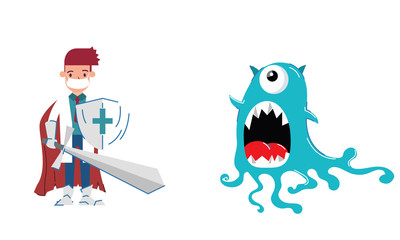 The doctor wears armor to fight the covidvirus vector design. Deadly type of virus 2019-nCoV Human vs virus