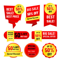 Set of vector sales label collection. Discount offer banner or tag offer isolated.