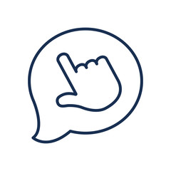 speech bubble with hand cursor icon, line style