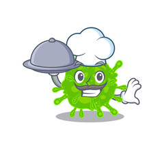 Flaviviridae as a chef cartoon character with food on tray