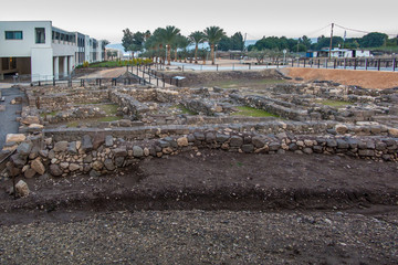 Excavations of the 1st century synagogue in Magdala, Galilee, Israel.