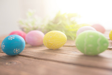 Easter eggs on a old wooden surface