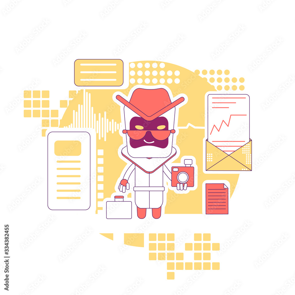Poster spying bot thin line concept vector illustration. collecting personal information. stealing website 