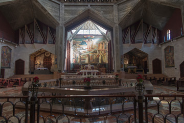 Nazareth, Israel, January 26, 2020: Upper church at the Basilica of the Annunciation in Nazareth