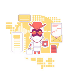 Spying bot thin line concept vector illustration. Collecting personal information. Stealing website data. Bad robot 2D cartoon character for web design. Malicious malware creative idea