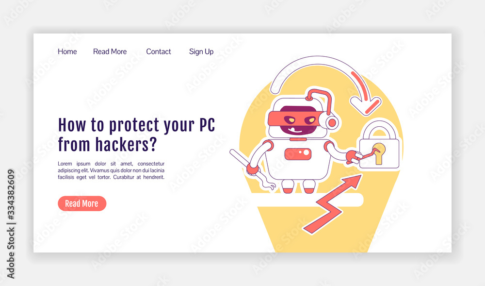 Poster bad bot landing page flat silhouette vector template. malicious malware homepage layout. protecting 