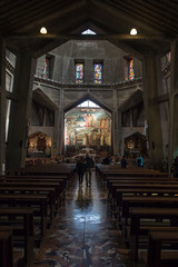 Fototapeta na wymiar Nazareth, Israel, January 26, 2020: Upper church at the Basilica of the Annunciation in Nazareth