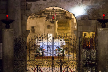 Nazareth, Israel, January 26, 2020: Lower chapel with an altar at the Basilica of the Annunciation...