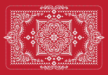 Rectangular Bandana Print vector design for rug, carpet, tapis, shawl, towel, textile, yoga mat. Neck scarf or kerchief pattern design. Traditional ornamental ethnic pattern with paisley and flowers. - 334383600