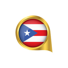 Obraz premium Flag of Puerto Rico, location map pin, pointer flag Puerto Rico, button gold, Icon country . Vector Illustration EPS10.