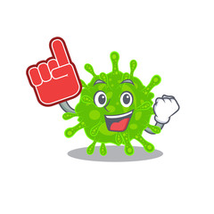 Flaviviridae mascot cartoon style with Foam finger