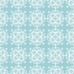 Floral seamless background. White design on blue backdrop