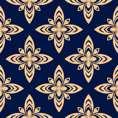 Obraz premium Floral seamless pattern. Golden blue background