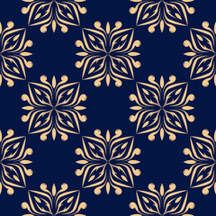 Floral seamless pattern. Golden design on deep blue background