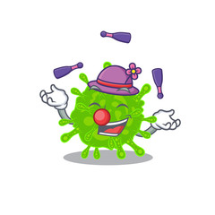 A sweet flaviviridae mascot cartoon style playing Juggling