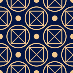 Geometric print. Golden pattern on dark blue seamless background