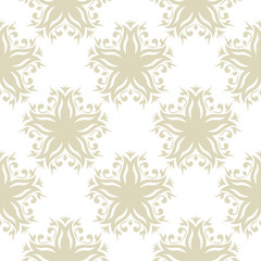 Floral seamless background. Pale olive green ornament on white background