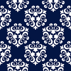 Floral dark blue seamless background. With flowers pattern