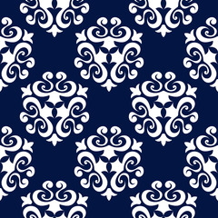 Floral dark blue seamless background. With flowers pattern