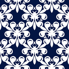 Floral seamless background. White pattern on dark blue backdrop