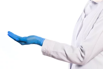 Foto op Plexiglas Doctor hand in sterile gloves isolated on white background  - Image © Fototocam