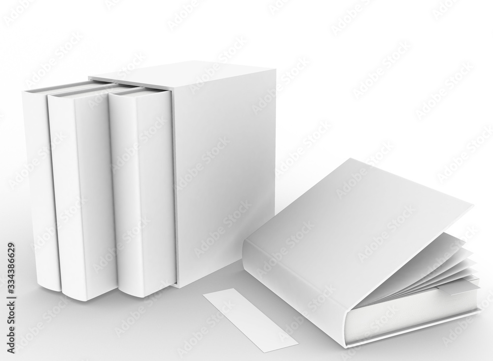 Poster template empty book mockup set white background , 3d rendering