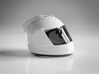 White motorcycle helmet isolated on white Mockup 3D rendering