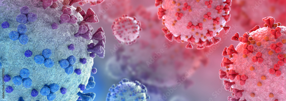 Poster microscopic close-up of the covid-19 disease. coronavirus illness spreading in body cell. 2019-ncov 