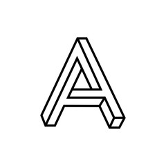 Icono lineal letra inicial A tridimensional en perspectiva imposible en color negro