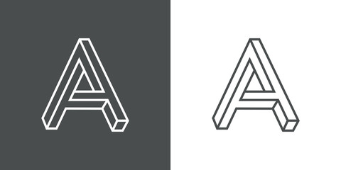 Icono lineal letra inicial A tridimensional en perspectiva imposible en fondo gris y fondo blanco