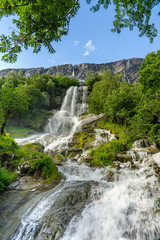 Beautiful waterfall flowing down a mountainside in Norway
