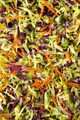 Homemade Raw Shredded Broccoli Slaw, top view.