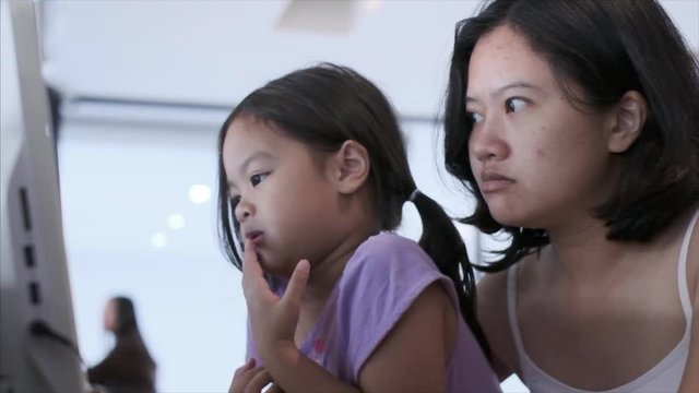 Mum and daughter Using Computer   Happy Time 