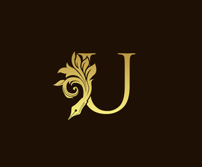 Royal Pen Gold U Letter Logo