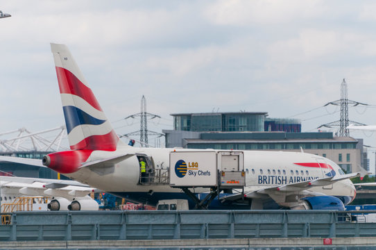 Airplane catering loading in London City Airport