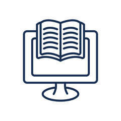 education online concept, computer with book icon, line style