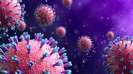 Obraz na płótnie Canvas 3D render bacteria virus, 3d render microbe. Infection and spread of coronavirus.