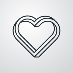 Icono lineal corazón tridimensional en perspectiva imposible en fondo gris