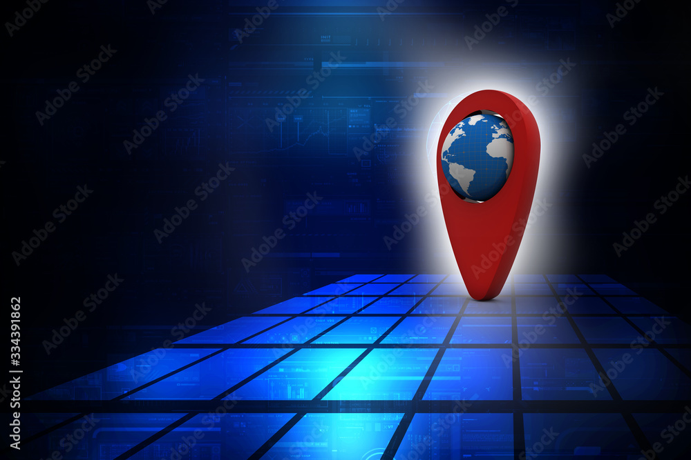 Fototapete 3d rendering red map pointer