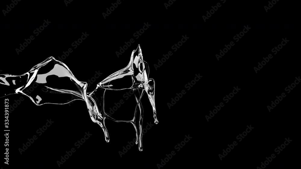 Poster close up slow motion liquid splashing on black background. include alpha channel. 3d animation. 4k