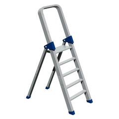 Four-step aluminum folding ladder, vector isolated image on a white background.
