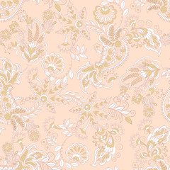 Paisley seamless pattern with flowers in indian style.