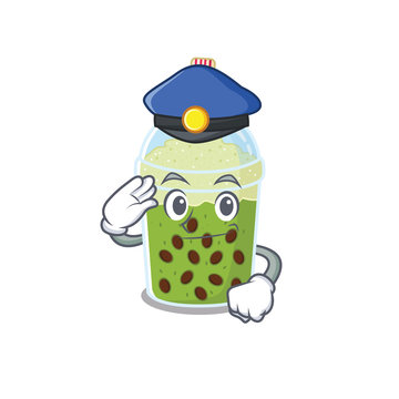 A picture of matcha bubble tea performed as a Police officer